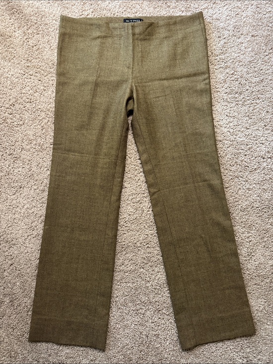 Etro Pants - Etro Olive Green Straight-Leg Dress Pants